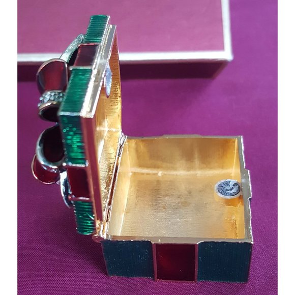 MONET "Green & Red Holiday Gift" Collectible Enamel Crystal Rhinestone Box - Picture 3 of 6